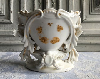 Antique French Church Altar vase, wedding flowers, White and gold Paris porcelain Church display, Globe de Marriage, boudoir chic display