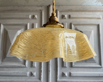 Antique French splatter mottled glass ceiling shade, Stylish envelope golden milk lamp, ceiling light, original 1920's, vintage French (F)