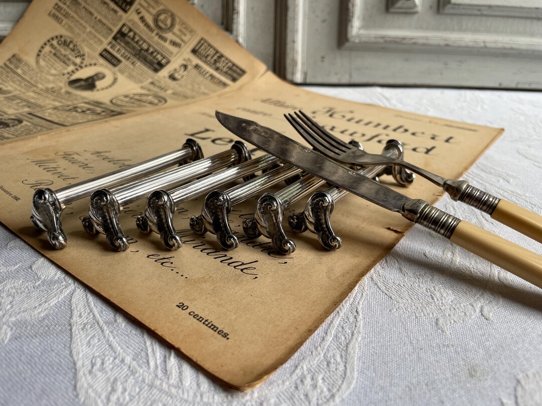 Rustic Silverware Rests 6 French Antique Knife Rests Art Nouveau Silverware Set 6 Cutlery ...