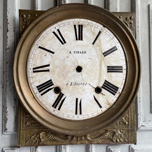 Antique French enamel clock face, Long case clock, black and white hand painted enamel clock front grandfather clock 1800&#39;s decorative piece