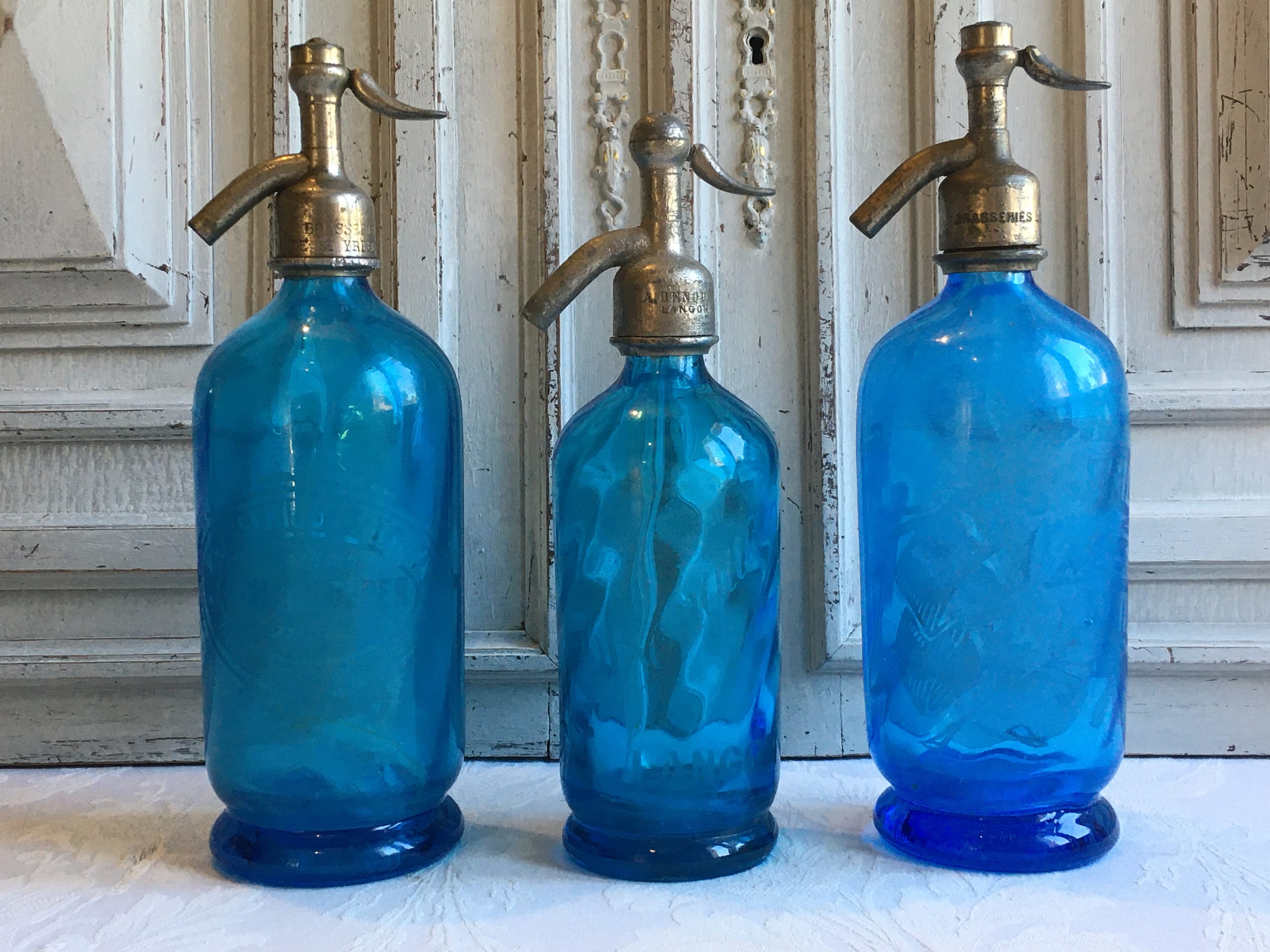 Seltzer Vintage, Siphon à Soda Bleu, Single Superbe Bouteille d'eau en Verre Français Turquoise, Bel