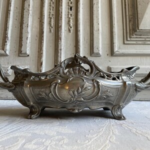 Antique French, Jardiniere planter, LARGE pewter plant pot 1900's table celebration decoration, spelter flower pot Chateau Downton Abbey!