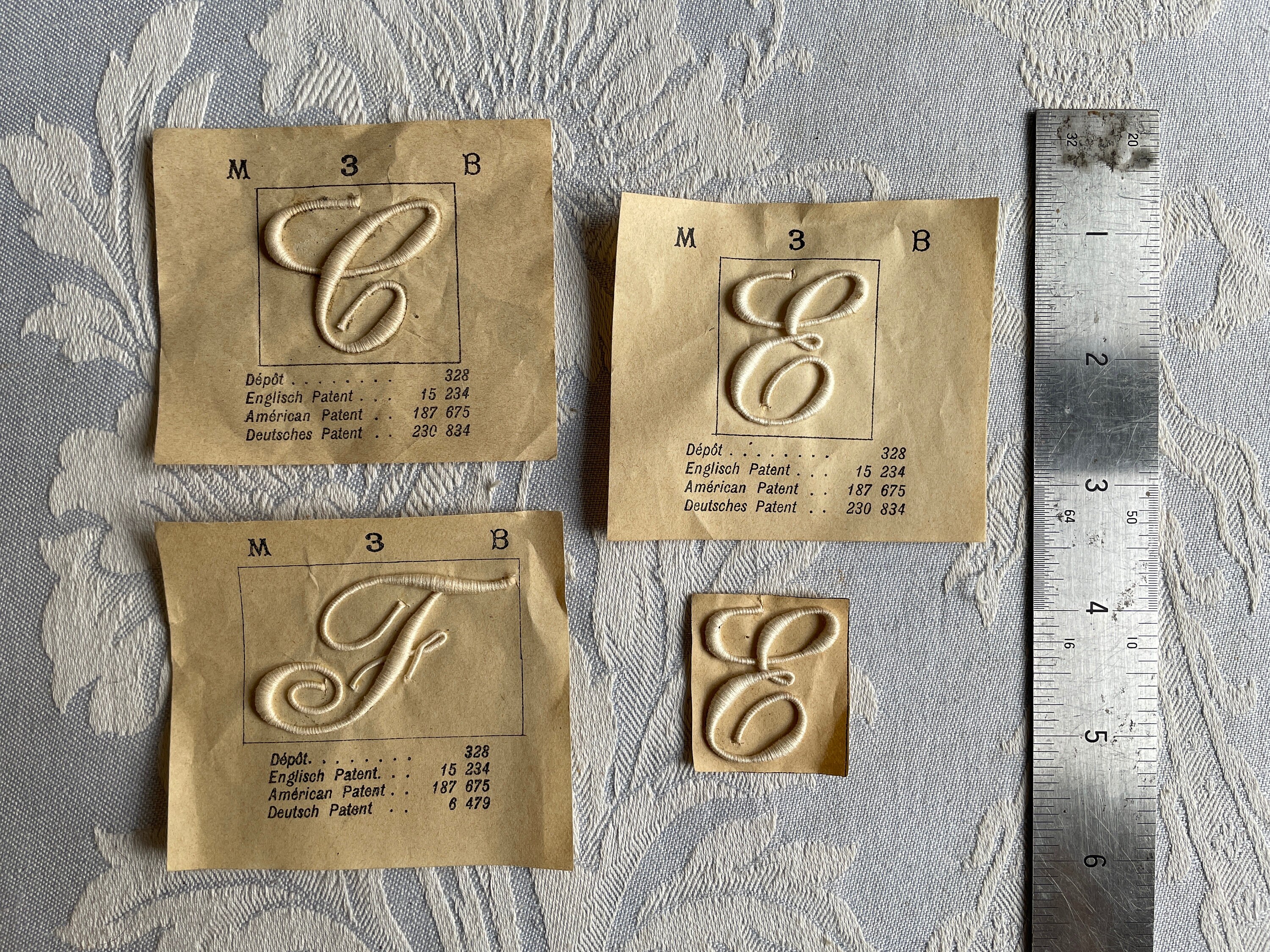 Antique Monogram Letter, VARIOUS Vintage French, Haberdashery Initial  Wedding Sheet, Torchon Plumetis Express Trousseau Cream Cotton, Unused 