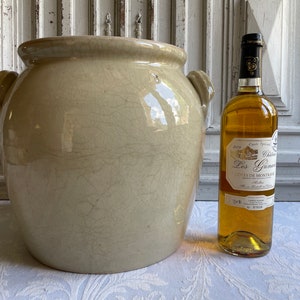Antique French earthenware Confit pot, HUGE semi-glazed beige grey Cruche wine oil water jar 1900&#39;s glazed storage jar authentic shabby chic