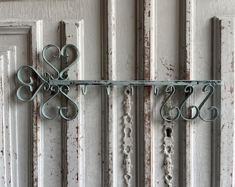 Gancho para llaves vintage francés, de hierro forjado, color verde pato. ¡ELIGE ganchos para llaves de metal kitchenalia, placa naif de cocina rústica de campo, estilo shabby chic!