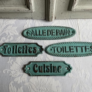 Letrero de puerta francesa vintage, ELIGE el letrero turquesa con pintura desconchada, auténtica puerta de cocina y baño de los años 70, decoración de loft industrial, parisina.