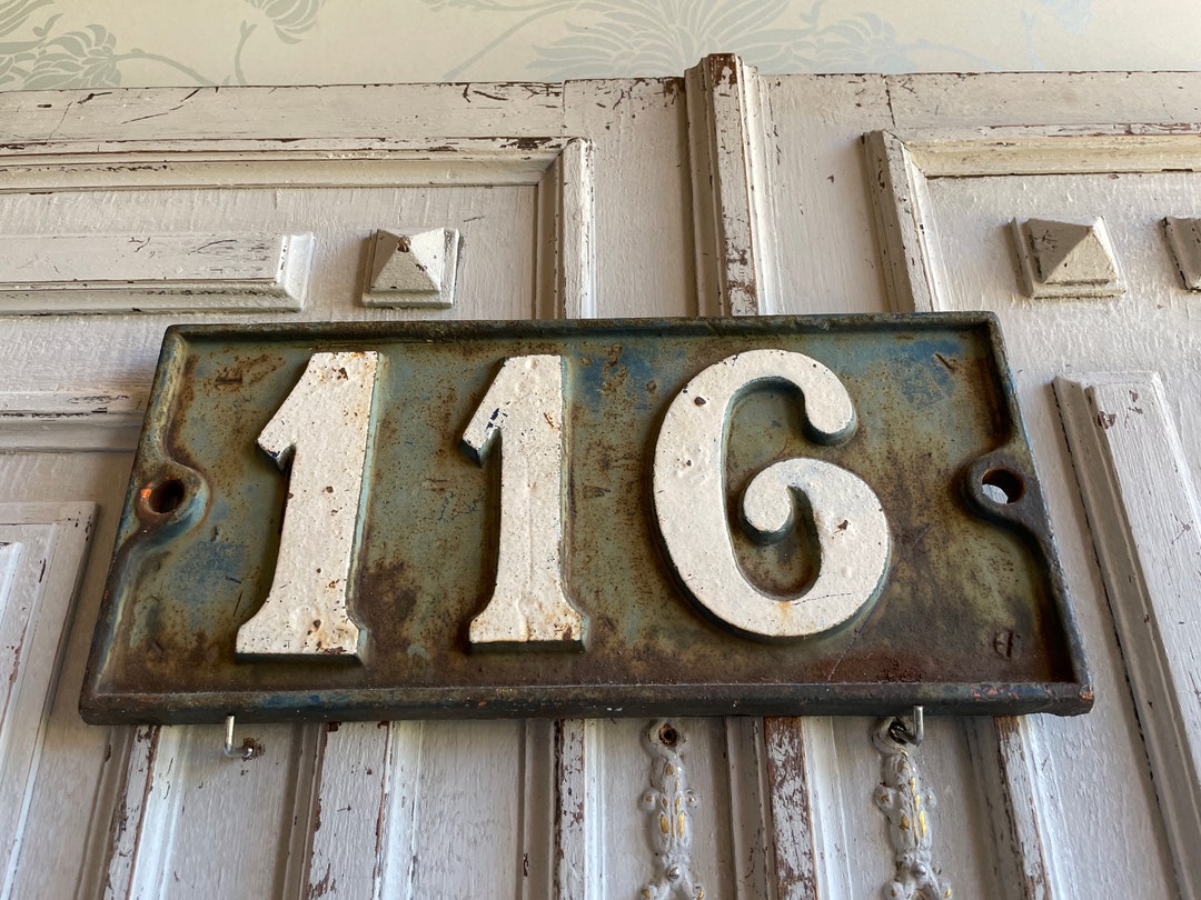 Antique French House Number Sign, No116, Vintage House Rustic Wrought