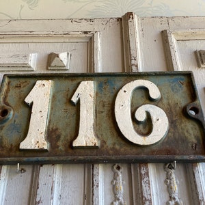 Antique French house number sign, no#116, vintage house rustic wrought/cast iron French Paris ornate plaque, authentic Parisienne antique