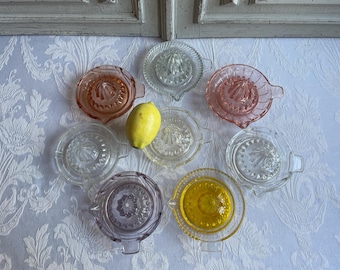 Vintage French lemon juicer glass citrus press CHOOSE single hand blown faceted glass, various colours, celebration table, Downton Abbey