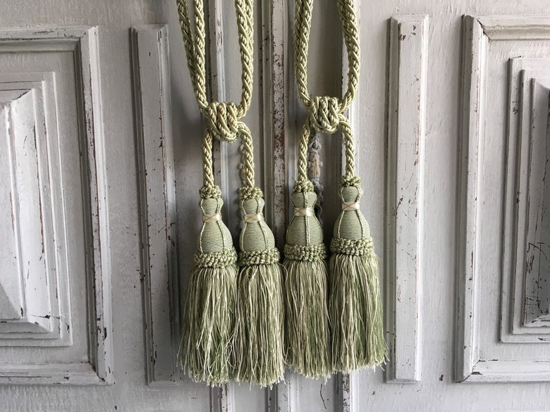 Vintage Green Silky Curtain Tiebacks Vintage French Divine Etsy