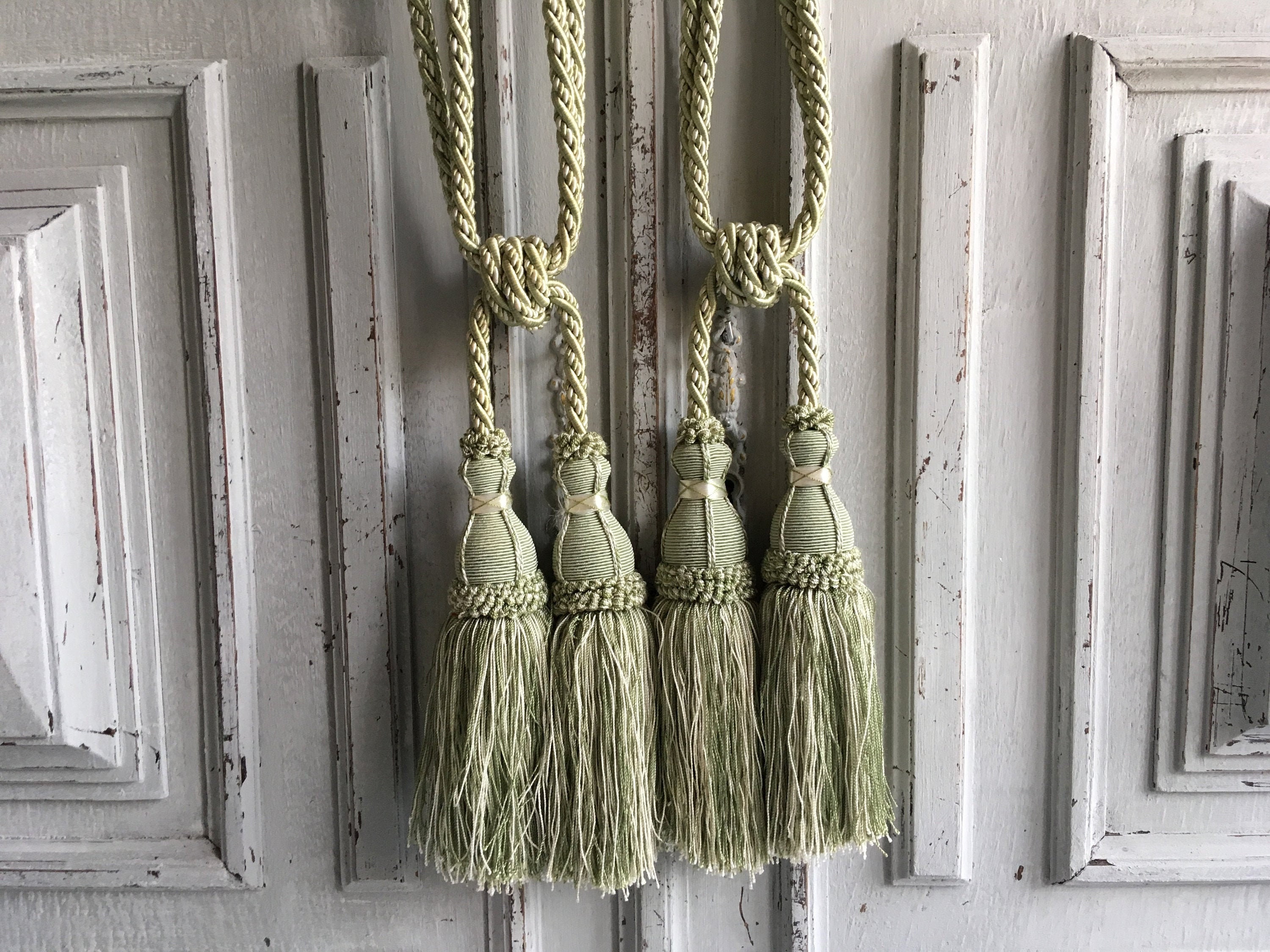 Vintage Green Silky Curtain Tiebacks Vintage French Divine Etsy