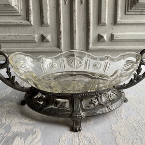Antique French table centrepiece, Jardiniere planter, glass and pewter, celebration table Empire Art Deco flower bulb display Chateau chic