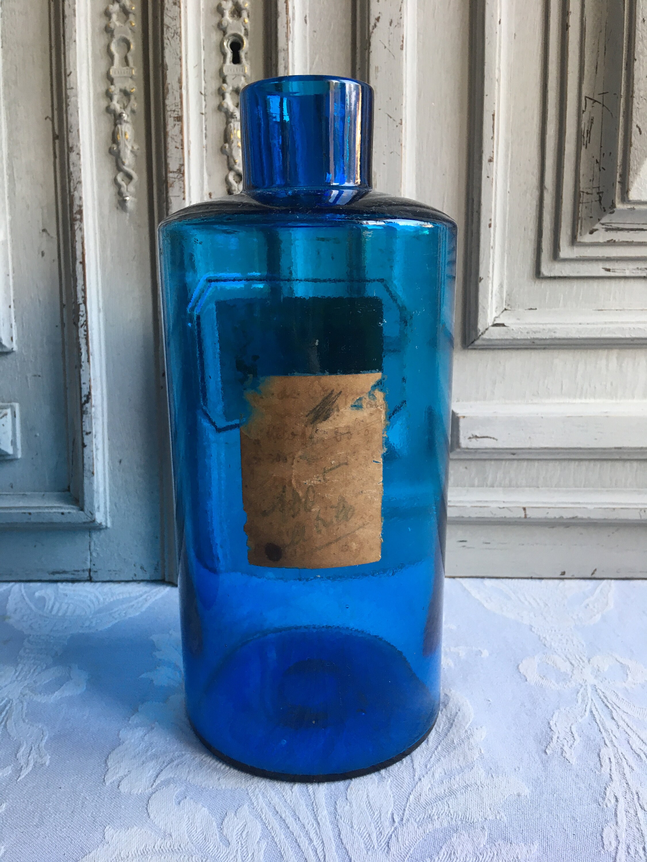 2 botellas antiguas de boticario azul francés 1880 etiquetas | Etsy