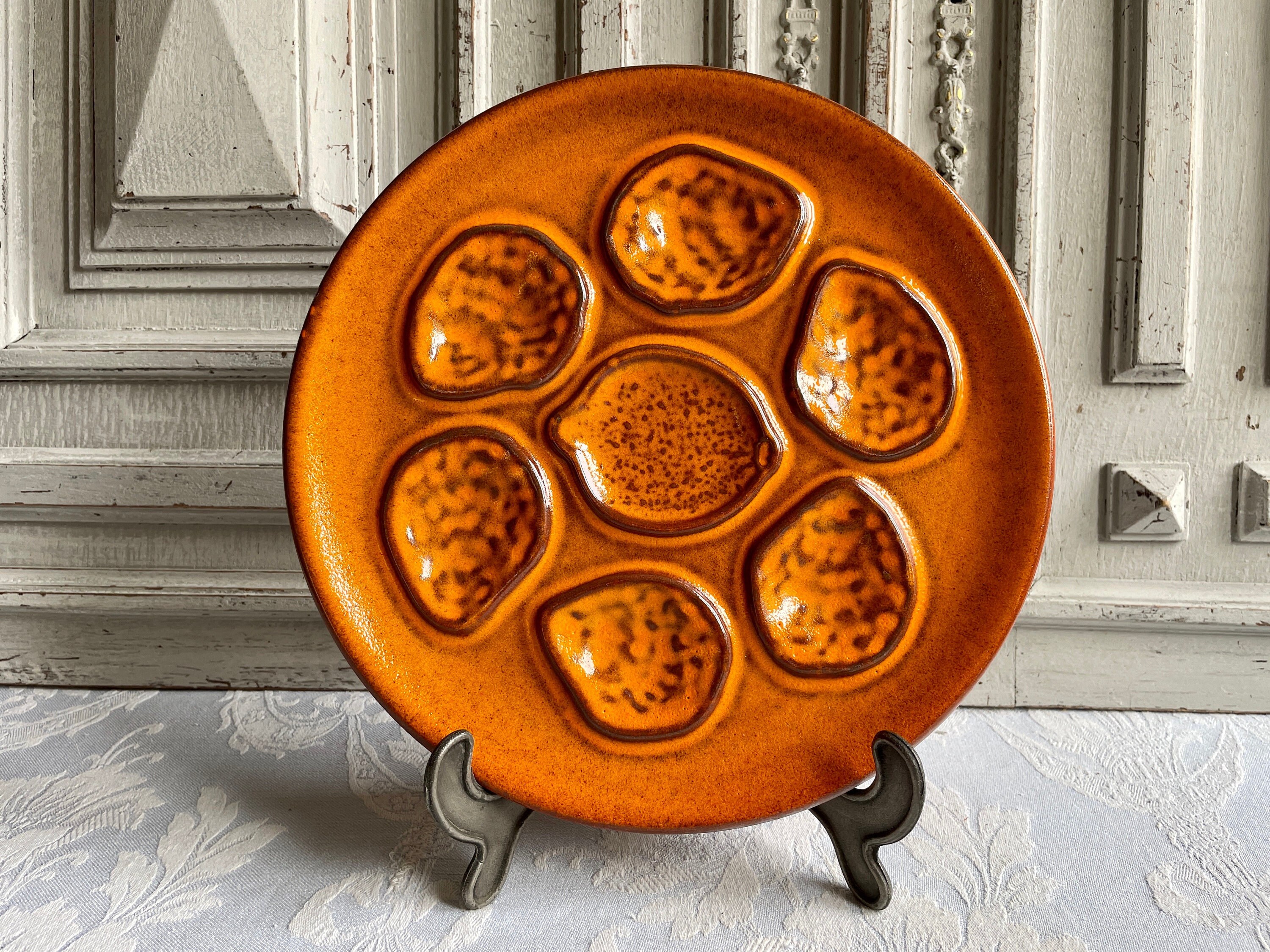 Français Assiette d'huîtres Vintage, de Fruits Mer Orange Niderviller | Assortie Au Creuset, Service