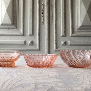 6 French vintage Pink blush glass desert bowls, 6 depression glass, CHOOSE Arcoroc, Rosaline blushware 6 dishes VARIOUS SIZES, salmon pink