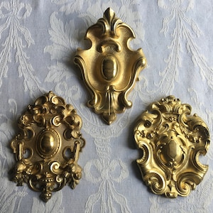 HUGE French brass ormolu picture hook, picture hanger SINGLE hardware decoration, gold decorative finitions, &quot;cache clou&quot; 1880&#39;s deco