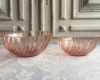 Large Pink blush glass serving bowl, French vintage, Arcoroc, Rosaline blushware dish depression glass, 2x SIZES AVAILABLE, salmon pink