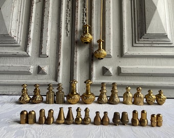 2 Antique brass blind light pulls, Acorns, Pair of SMALL drapery cords Art Deco French VARIOUS light weights curtain decorative skirts deco