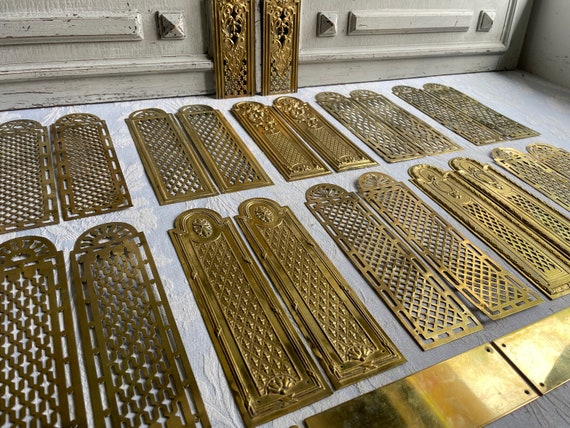 PAIR Antique Brass Push Plates, Grills, Door Finger Plates, French