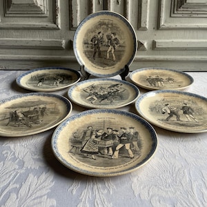 7 Antique Ironstone plates antique transferware dessert plates, &quot;France et Russie&quot; HB&Cie, collectable Country Living 1900&#39;s Terre de fer