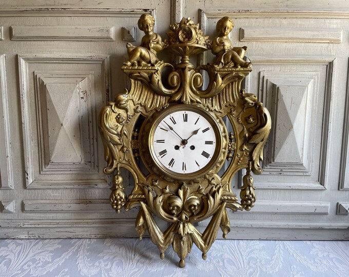 Antique French Cartel Clock Face Ornate Brass Cherubs Angels Etsy