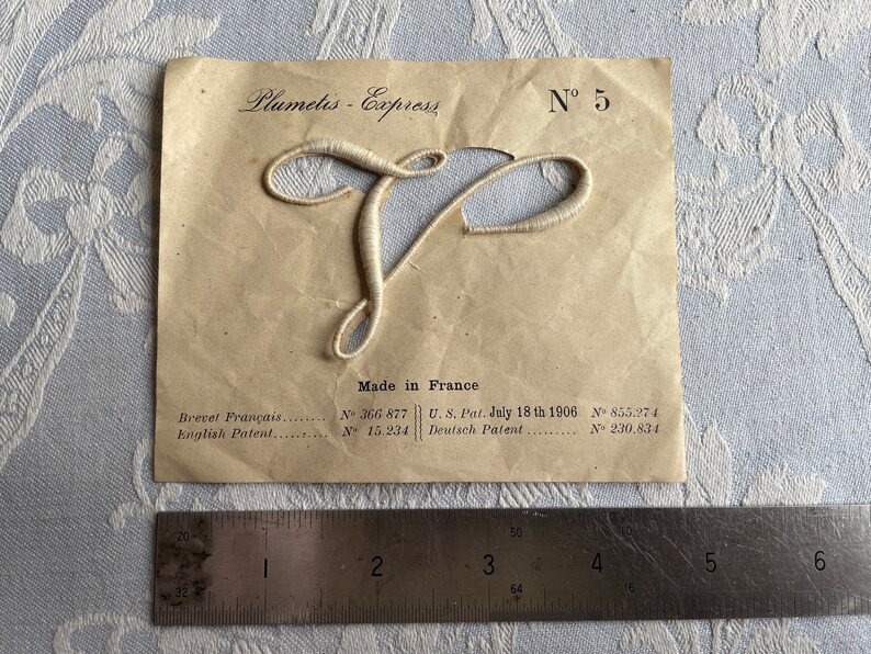 VARIOUS H OR V vintage French unused haberdashery initial wedding sheet Plumetis Express trousseau cream cotton Antique monogram letter
