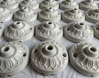 A SINGLE antique French porcelain ceiling rose vintage light rosace canopy pendant light white Floral patterned ceramic decorative accessory