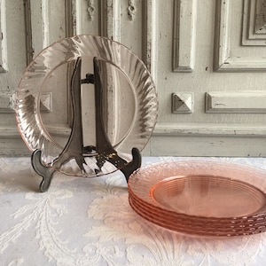 6 French vintage Pink blush glass 9” dinner plates OR bowls, Blushware Arcoroc, set Retro plates Rosaline Luminarc depression glass, CHOICE