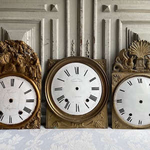 Antique French enamel clock face, Long case clock, black and white hand painted enamel clock front grandfather clock 1800&#39;s decorative piece