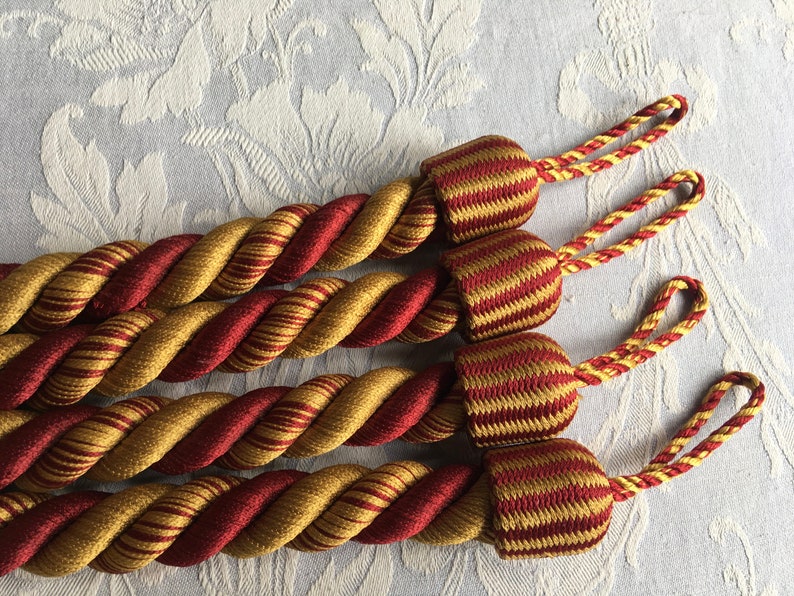2 French curtain tiebacks red and gold vintage sublime pair Etsy
