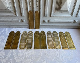 PAIR Antique brass push plates, grills, door finger plates, French brass door, door hardware, ornate decorative detailing, period features