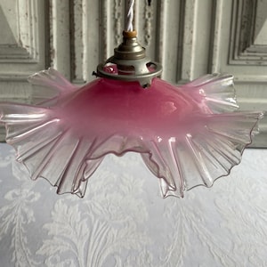 Antique French Pink glass ceiling shade, CHOOSE opaque pink and clear frosted lampshade ceiling light 1920&#39;s vintage chic original authentic