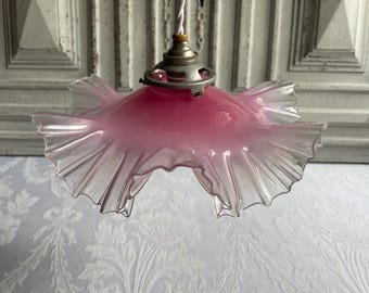 Antique French Pink glass ceiling shade, CHOOSE opaque pink and clear frosted lampshade ceiling light 1920&#39;s vintage chic original authentic
