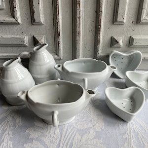 French vintage Limoges ceramic porcelain dish jug or sauce boat CHOOSE SINGLE white porcelain heart soap dish trinket dish sauce separator