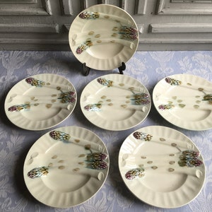 Antique asparagus artichoke plate Barbotine SINGLE white Luneville vintage French 1900's green/blue/purple authentic antique country chic.