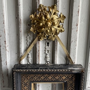 HUGE French brass ormolu picture hook, picture hanger SINGLE hardware decoration, gold decorative finitions, &quot;cache clou&quot; 1880&#39;s deco