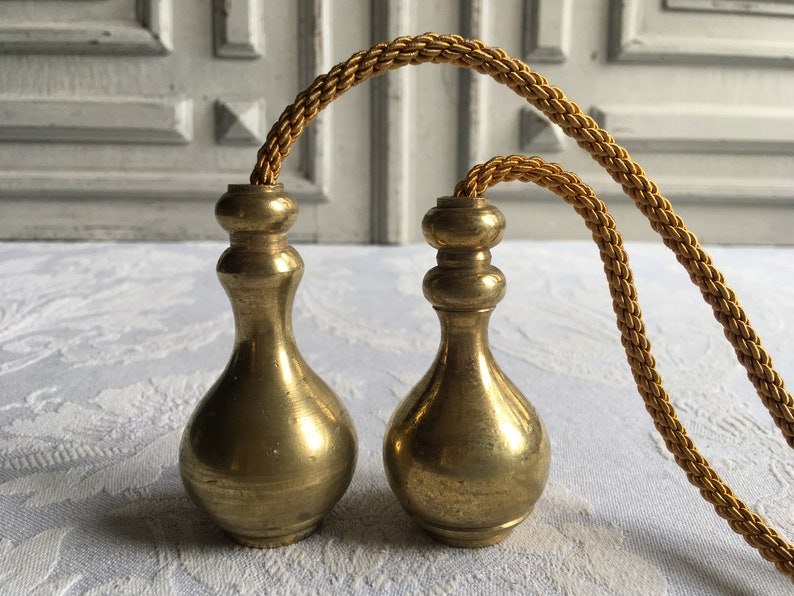 Antique brass blind pulls cord tassels light weights Pair Etsy