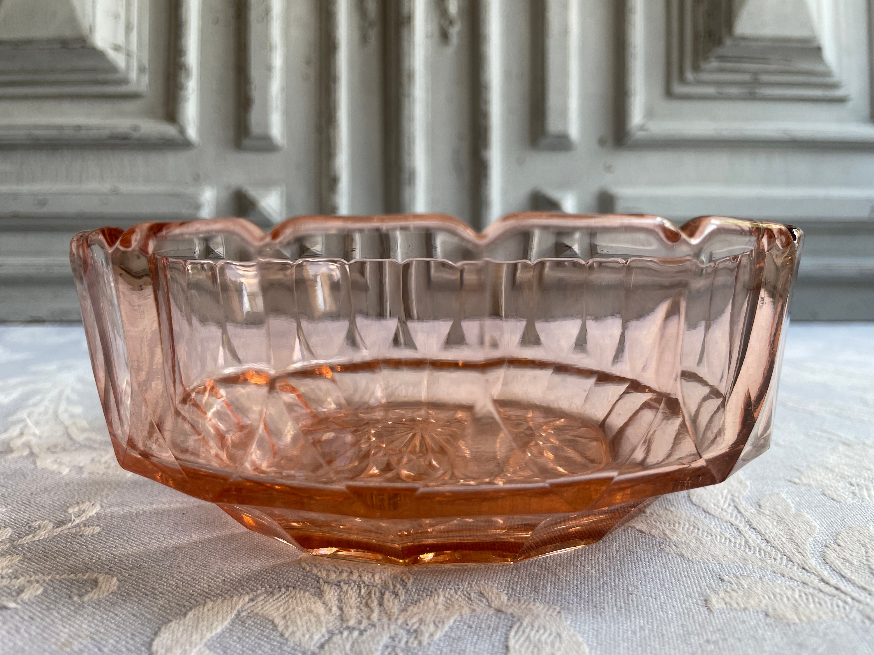 Vintage Pink Blush Glass Serving Bowl, Français Vintage, Petit Plat de Fruits Du Désert, Blushware à