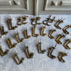 2 French vintage brass curtain hooks, pair of French wall hooks CHOOSE medium size Classical Ormolu scrolls, 1980&#39;s, divine curtain holders
