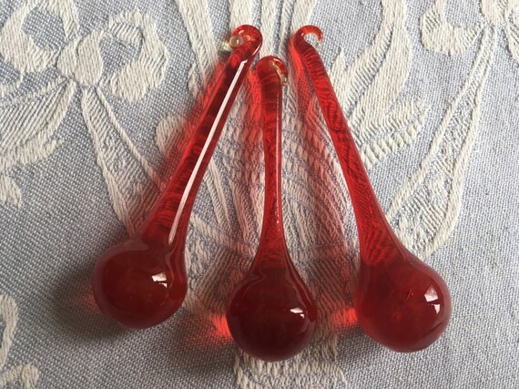 3 Red Chandelier Antique Crystal Drops Decorations Cute Small Image 0