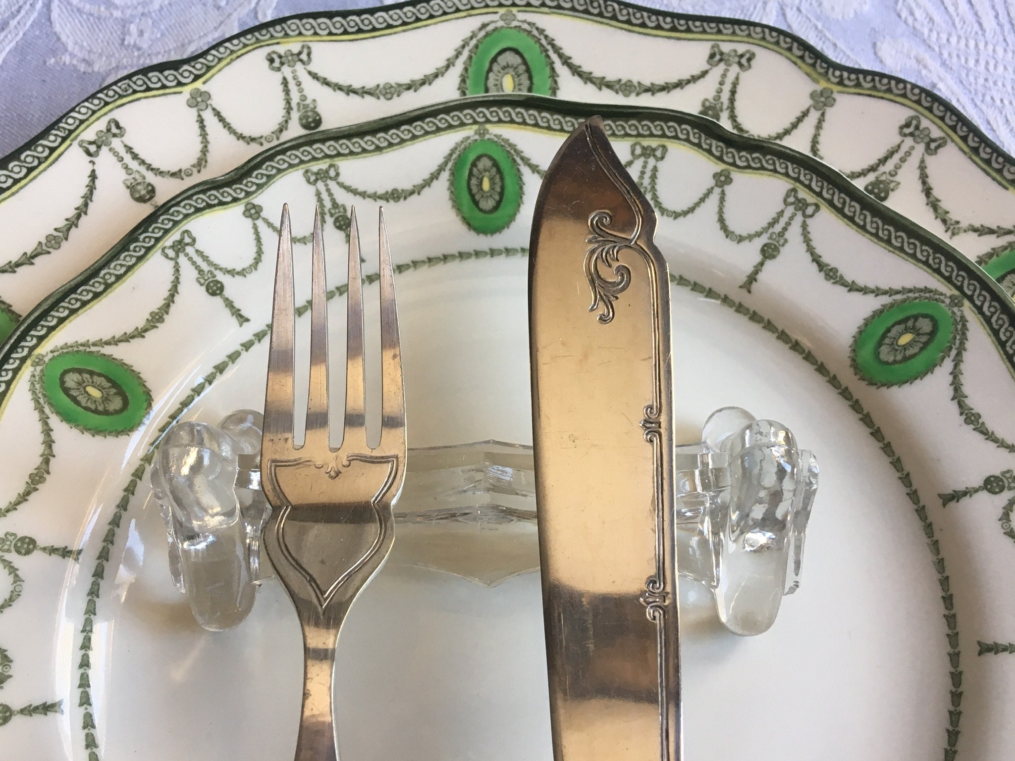 6 Anciens Français Verre Vintage en de Cristal Couteaux Couverts Repose. Downton Abbey Cadre Table C
