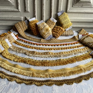 French vintage trim, GOLD trimmings VARIOUS lengths gold braids finishing edging haberdashery passementerie curtains upholstery cushions (A)