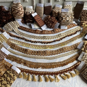 French vintage trim, BROWN trimmings VARIOUS lengths braids finishing edging haberdashery passementerie curtains upholstery cushions