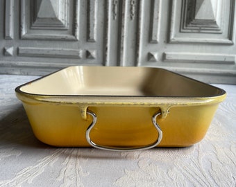 French vintage "Le Creuset" oven tray, large oven dish baking tray roasting pan graduated yellow VGC enamel rare cast iron cookware 1970's