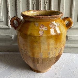 Antique French earthenware Confit pot, HUGE semi-glazed mustard Cruche, wine oil water jar, 1900&#39;s glazed storage jar authentic shabby chic