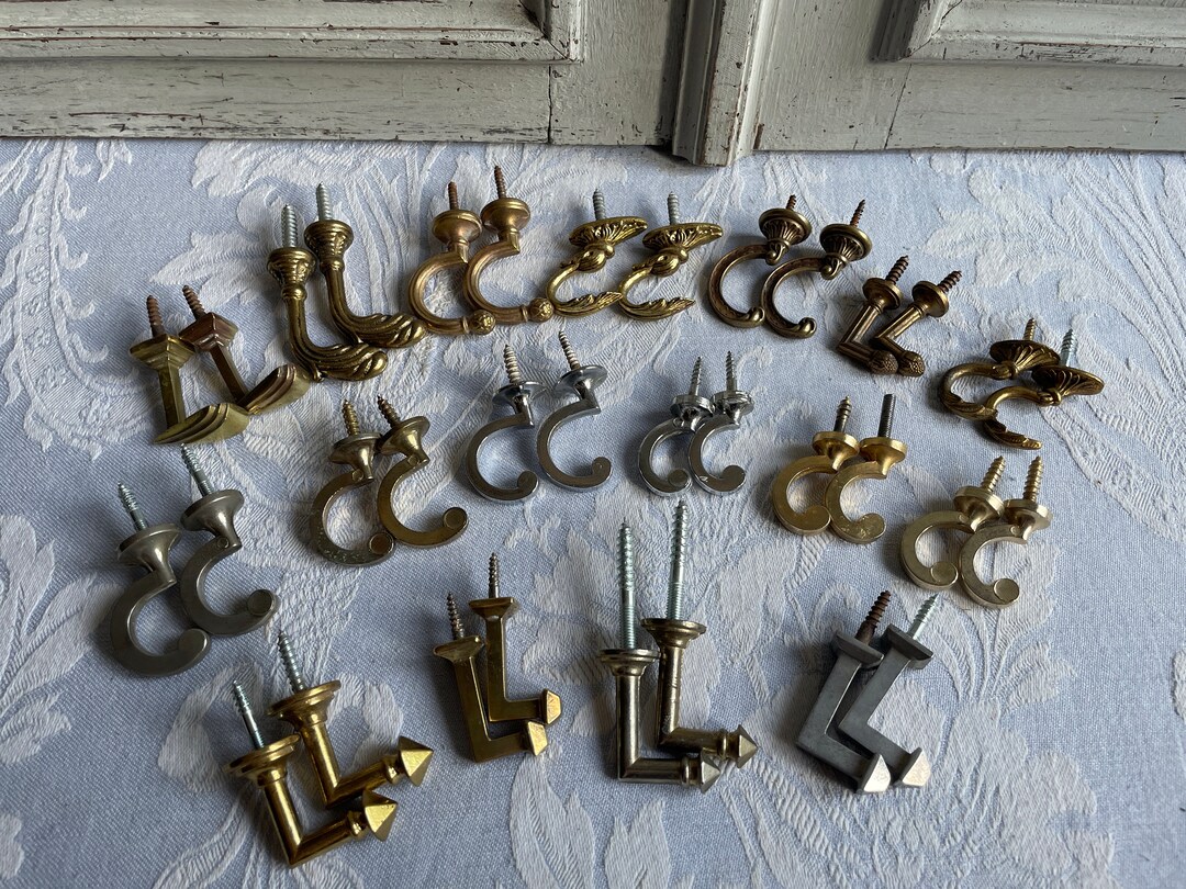2 French Vintage Brass Curtain Hooks, CHOOSE SMALL Classical Pair of ...