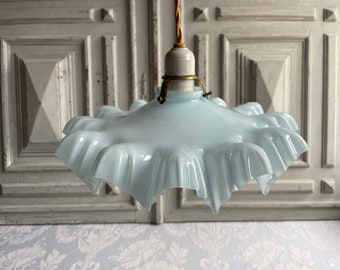 Antique French pale blue glass ceiling shade, SINGLE pale turquoise milk lamp, ceiling light, original 1920's vintage original authentic (B)