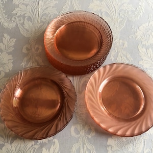 6 French vintage Pink blush glass 7.5” side plates, Blushware Arcoroc, set side plates Rosaline Luminarc depression glass, CHOICE OF DESIGN