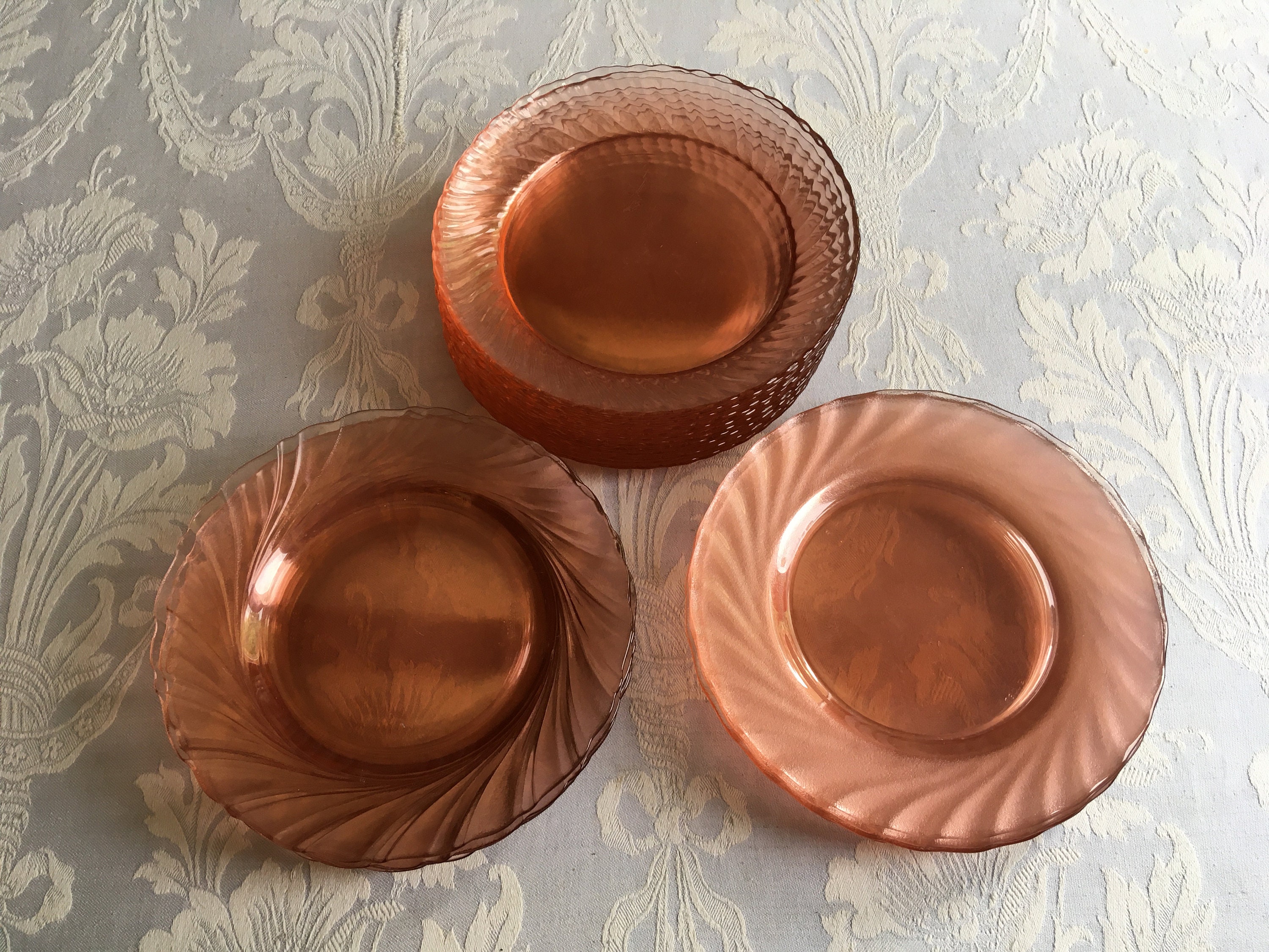 6 Français Vintage Pink Blush Glass 7.5 Plaques Latérales, Blushware Arcoroc, Latérales Set Rosaline