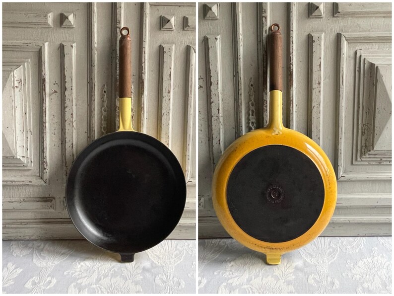 Vintage French Le Creuset Frying Pan LARGE Skillet Yellow Retro 1970's